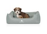 Knuffelwuff Orthopädisches Hundebett Luisa aus Velours mit feinem Handwebcharakter Sunshine Edition petrol M-L