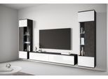 Wohnwand OTTO HOME "Kenia, Vitrine Türanschlag links/rechts wechselbar", schwarz-weiß (matera anthrazit, weiß hochglanz), B:270cm, Glas, Hartfaserplatte, Holzwerkstoff, Kunststoff, Kastenmöbel-Sets, Wohnwand, Vitrinen mit Eckverglasung, hängend und stehend montierbar
