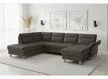 Wohnlandschaft SIT & MORE "Pamela U-Form, B: 292 cm, optional Schlaffunktion & Bettkasten, Leder", braun (anthrazit), B:292cm H:90cm T:212cm, Sofas, Wohnlandschaft, wahlweise mit Armteilverstellung, Sofa mit Federkern, Sitzhöhe: 48 cm