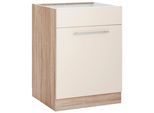 Spülenschrank WIHO KÜCHEN "Flexi2, Breite: 60 cm, Soft-Close bei der Tür", beige (front: magnolia, korpus: sonoma eiche), B:60cm H:82cm T:57cm, Holzwerkstoff, Schränke, Spülenschrank, oben feste Blende