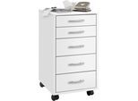 Rollcontainer FMD "Freddy", weiß, B:33cm H:63,5cm T:38cm, Holzwerkstoff, Kunststoff, Metall, Rollwagen, Rollcontainer, Büroaufbwahrung mit 5 Schubkästen auf Rollen, 63 cm hoch
