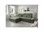 Mid.you , Dunkelgrün , Textil , Uni , Füllung: Schaumstoff , Ottomane links, L-Form , 300x196 cm , Made in EU , Liegefunktion, seitenverkehrt erhältlich, Schlafen auf Sitzhöhe, Rücken echt, Armteil links, Armteil rechts ,