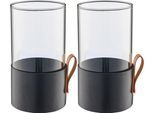Windlicht CREATIV HOME "Windlicht", schwarz, H:16,5cm Ø:8cm, Glas, Leder, Metall, Kerzenhalter, Windlicht, mit Lederhenkel