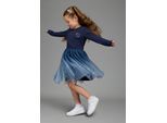 Jerseykleid KIDSWORLD "Festliches Tüll-Kleid mit Farbverlauf für kleine Mädchen", Mädchen, Gr. 128/134, N-Gr, blau (marine), Jersey, Obermaterial: 100% Baumwolle. Rock: 100% Polyester. Unterrock: 100% Polyester, bedruckt, ausgestellt knieumspielend, Rundhals, Kleider Jerseykleid, Tüllkleid für besondere Anlässe, modischer Farbverlauf und Glitzer, Topseller
