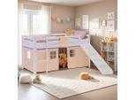 Homestyle4u Hochbett, Lila, Weiß, Textil, Kiefer, 90x200 cm, Kinderzimmer & Jugendzimmer, Kindermöbel, Kinderbetten, Hochbetten