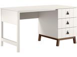 Vipack "Sezane mit großer Arbeitsplatte und 3 geräumigen Schubladen" MDF Clay (warmes Grau) farben lackiert, Sockel nussbaumfarbig