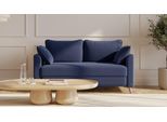 BRUNO Schlafsofa 140cm in Blau | Flow | stabiles Massivholz & Boxspringkomfort