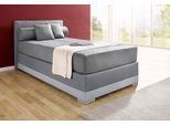 Boxspringbett MAINTAL "Lago", grau (steinfarben, dunkelgrau), B:127cm L:210cm, Bezug Kopteil und seitliche Unterbox wahlweise Microvelours aus 100% Polyester oder Kunstleder;DIe Obermatratze ist bei beiden Bezugsqualitäten mit Microfaser (100% Polyester) bezogen, Unterseite 100% Baumwolle;Das Kopfteil ist bei Microvelours an den Ecken abgerundet, bei Kunstleder gerade;Bezug der Oberseite aus strap