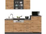Küche KOCHSTATION "KS-Mali", grau (küche: natur, front: wotaneiche, korpus: grau, arbeitsplatte: anthrazit), B:210cm H:200cm T:60cm, Komplettküchen-Sets, Küche, Breite 210 cm, mit E-Geräten