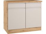 Unterschrank KOCHSTATION "KS-Virginia,neu in verbesserter Ausführung", beige (matt kaschmir, wotaneiche), B:100cm H:86cm T:60cm, MDF, Schränke, Unterschrank, Breite 100 cm, 2 Türen, Soft-Close-Funktion