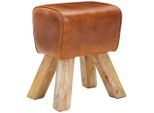Livetastic Hocker, Braun, Holz, Leder, Echtleder, Ziegenleder, Mangoholz, massiv, 42x45x35 cm, Wohnzimmer, Hocker, Sitzhocker