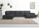 Wohnlandschaft OTTO HOME "Costello U-Form, B: 363 cm mit Sitztiefen-, Armteilverstellung &", schwarz, B:363cm H:89cm T:223cm, Luxus-Microfaser (90% Polyester, 10% Polyamid);Samtoptik (100% Polyester), Sofas, Wohnlandschaft, 3 Nierenkissen, optional Schlaffunktion & Bettkasten