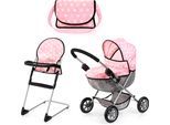 Puppenwagen BAYER "Cosy Set, rosa", rosa, Puppenwagen, KinderB:66cm H:37cm T:60cm, Kunststoff, Metall, Stoff, Puppenwagen, mit Puppenhochstuhl und Wickeltasche, B:66cm H:37cm T:60cm