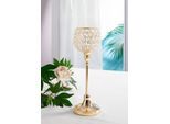 Kerzenständer OTTO HOME "Kristall", gold (goldfarben), H:42cm Ø:11cm, Aluminium, Glas, Kerzenhalter, Kerzenständer