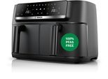 BOSCH Heißluftfritteuse "Airfryer MAFD440B0, 2* 4,5L Kammer, spülmaschinengeeignet, schwarz", schwarz, B:43,7cm H:27,5cm T:38cm, Fritteusen, PFAs frei, einfache Reinigung, 6 voreingestellte Programme, Heißluftfritteuse