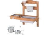 Outdoor-Spielküche ROBA "Matschküche zum Hängen, teakholzfarben lasiert, aus Holz", braun (teakholz farben), Spielküchen, KinderB:65cm H:65cm T:36cm, Holz, Outdoor-Spielküche, B:65cm H:65cm T:36cm