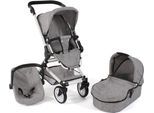 Kombi-Puppenwagen CHIC2000 "Fides 3in1", grau (melange grau), Puppenwagen, KinderB:61cm H:85cm T:61cm, Kunststoff, Polyester, Stahl, Kombi-Puppenwagen, mit Babywanne, Sportsitz und Autositz, B:61cm H:85cm T:61cm