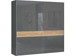 Kleiderschrank OTTO HOME "Onyx, Schwebetürenschrank inklusive Innenleben, FSC-zertifiziert", grau (anthrazit, walnussfarben), B:230cm H:224cm T:61cm, Holzwerkstoff, Schränke, Kleiderschrank, UV lackiert, hochglänzend anthrazit, mit Soft-Close Funktion