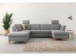 Wohnlandschaft HOME AFFAIRE "Trelleborg U-Form", grau, B:307cm H:86cm T:213cm, 100% Polyester, Sofas, Wohnlandschaft, Federkern-Polsterung, wahlweise mit Schlaffunktion und Stauraum