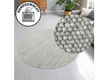 Wollteppich OTTO HOME "Wolly, Wolle, in Standard und Premium Qualität" Gr. 43, grau (stone), H:14mm Ø:120cm, Wolle, Teppiche, Wollteppich, handgewebt, Handweb Teppiche, Skandi, Wohnzimmer, Schlafzimmer