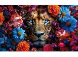 Leinwandbild BÖNNINGHOFF "Wandbild LÖWE MIT BLUMEN XXL 90x150 cm – Leinwandbild Keilrahmen Deko", farbe bild(er): orange, blau, grün, lila, B:150cm H:90cm T:4,5cm, Canvas, MDF, Bilder, Leinwandbild, auf Keilrahmen gespannt