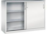 C + P Schiebetüren-Werkzeugschrank Acurado, B 1600 x T 500 x H 1200 mm, je Fachboden 110 kg, Stahl, lichtgrau