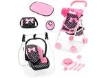 Puppenbuggy BAYER "Set mit Tasche", schwarz (schwarz punkte), Puppenwagen, KinderB:43cm H:52cm T:26,5cm, Puppenbuggy, B:43cm H:52cm T:26,5cm