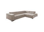 Mid.you Ecksofa Elias, Beige, Holz, Buche, vollmassiv, 4-Sitzer, Ottomane rechts, L-Form, 307x201 cm, Made in EU, Schlafen auf Sitzhöhe, Rücken echt, Wohnzimmer, Sofas & Couches, Wohnlandschaften, Ecksofas