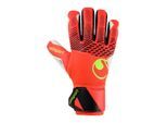 Torwarthandschuhe UHLSPORT "Torwarthandschuhe FM ZNE Soft HN Pro Kids", Kinder, Gr. 6, rot (fluo rot, weiß, fluo gelb), Obermaterial: 81% Gummi rubber. 13% Polyester PES. 6% Nylon NY., Handschuhe Torwarthandschuhe