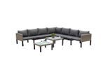 Gardenson , Beige , Metall, Kunststoff , Füllung: Schaumstoff,Schaumstoff , nicht einzeln stellbar, L-Form , 200x200 cm , Tisch mit Glasplatte ,