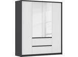 Drehtürenschrank RAUCH "Mainz mit Spiegel und Passepartout", grau (graumetallic, alpinweiß), B:185cm H:212cm T:58cm, Holzwerkstoff, Schränke, Drehtürenschrank, optional mit Beleuchtung, Außentüren mit Push-to-Open Funktion