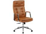 Novel Chefsessel, Chrom, Cognac, Metall, Textil, Leder, Echtleder, Rindleder, Drehkreuz, 63.5x113-120x65.5 cm, Sitzfläche 360° drehbar, inklusive Armlehnen, Arbeitszimmer, Bürostühle, Chefsessel