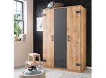 Kleiderschrank WIMEX "Cork, mit oder ohne Spiegel, rustikaler Look im Industrial Design", grau (plankeneichefarben, graphit), B:135cm H:199cm T:58cm, Schränke, Kleiderschrank, wahlweise in 135cm oder 180cm breit, 58cm tief, 199cm hoch