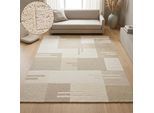 Wollteppich THEKO "Gabbeh Kästchen, Patchwork Design, reine Wolle", beige, B:240cm H:14mm L:340cm, Wolle, Teppiche, Wollteppich, Naturtöne, Wohnzimmer, Schlafzimmer, Esszimmer