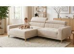 Ecksofa OTTO HOME "Greevy 248 x 172 cm mit Steppungen, für gängige Saugroboter geeignet", beige (creme), B:248cm H:72cm T:172cm, 100% Polyester, Sofas, Ecksofa, Kopfteile verstellbar, L-Form, aus Pet Friendly Bezug