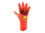 Torwarthandschuhe UHLSPORT "Torwarthandschuhe FM ZNE Ultragrip HYBD", Herren, Gr. 10.5, rot (fluo rot, weiß, fluo gelb), Obermaterial: 81% Gummi rubber. 13% Polyester PES. 6% Nylon NY., Handschuhe Torwarthandschuhe