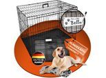 PfotenWunder® Hundekäfig klappbar 90*60*67cm, Hundetransportkäfig mit 2 Türen + 1 Hundebett & 1 Trainingsbuch | Tiertransportbox, Hundetransportbox, Hundebox Auto, Drahtkäfig faltbar mit Bodenschale