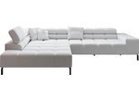 Ecksofa HOME AFFAIRE "Ancona New, wahlweise motorische Sitztiefenverstellung, auch in Cord", silber, B:321cm T:216cm, 100% Polyester, Sofas, Ecksofa, feine Steppung, mit Kopfteilverstellung, 3 Zierkissen, L-Form