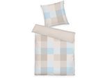 Wendebettwäsche TOM TAILOR HOME "BOLD MOSAIC in Gr. 135x200cm, 155x220cm oder 200x220cm", beige (nature, sunnysand, skyblau), B/L: 155cm x 220cm, 1 Stk., 1 Stk., Flanell, B/L: 80cm x 80cm, 2 Stk., Flanell, Obermaterial: 100% Baumwolle, Bettwäsche, Wendebettwäsche, new bedroom, gewebtes Label