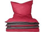 Wendebettwäsche SCHIESSER "Doubleface aus weicher Baumwolle mit edlem Melangeeffekt", rot (rot, dunkelgrau), B/L: 155cm x 220cm, 1 Stk., 1 Stk., Feinbiber, B/L: 80cm x 80cm, 2 Stk., Feinbiber, Obermaterial: 100% Baumwolle, Bettwäsche, Wendebettwäsche, ab Größe 135x200 cm erhältlich, OEKO-TEX MADE IN GREEN