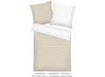 Bettwäsche TOM TAILOR HOME "CHECK AND STRIPES in Gr. 135x200cm oder 155x220cm", weiß (sunny sand, crisp weiß), B/L: 155cm x 220cm, 1 Stk., 1 Stk., Renforcé, B/L: 80cm x 80cm, 2 Stk., Renforcé, Obermaterial: 100% Baumwolle, Bettwäsche, Bettwäsche, new bedroom, gewebtes Label