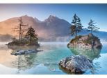 Leinwandbild BÖNNINGHOFF "Wandbild HINTERSEE BAYERN 60x90 cm – Leinwandbild Keilrahmen Deko", bunt (farbe rahmen: kein rahmen, farbe bild(er): blau, grün, rosa), B:90cm H:60cm T:1,8cm, Canvas, MDF, Bilder, Leinwandbild, auf Keilrahmen gespannt