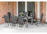 Garten-Essgruppe MERXX "Ferrara", grau, B:62cm H:116cm T:101cm, Edelstahl, FSC-zertifiziertes Massivholz, Polyester, Sitzmöbel-Sets, Garten-Essgruppe, 8 Klappsessel, ausziehbarer Tisch