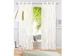 Gardine OTTO HOME "Quinnton, 2 Stück halbetransparent, Wellenmuster", gelb (weiß, goldfarben), B:140cm H:225cm, Polyester, Polyester, Gardinen, Gardine, Metallic-Akzente, Gardine, mittelleichter Stoff, halbtransparent