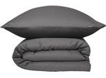 Bettwäsche SCHIESSER "Ella seidenmattes Bettwäscheset aus feinstem Baumwollsatin", grau (dunkelgrau), B/L: 155cm x 220cm, 1 Stk., 1 Stk., Satin, B/L: 80cm x 80cm, 2 Stk., Satin, Obermaterial: 100% Baumwolle, Bettwäsche, Bettwäsche, OEKO-TEX MADE IN GREEN