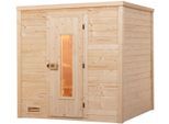 Sauna WEKA "Massivholzsauna BERGEN 2", beige (natur), Saunaofen, integrierte Steuerung, 5,4 kW, Saunen, Sauna, Blockbohlen, isolierte Holztür