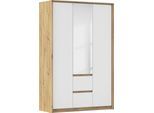 Kleiderschrank RAUCH "Mainz mit Spiegel und Passepartout", weiß (eiche artisan, alpinweiß), B:141cm H:212cm T:58cm, Holzwerkstoff, Schränke, Kleiderschrank, optionale Beleuchtung, Außentüren mit Push-to-Open MADE IN GERMANY