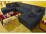 Wohnlandschaft DOMO COLLECTION "TURAH 297x195x75 cm, moderne Steppung, viel Platz, bequem", schwarz, B:297cm H:75cm T:82cm, Microfaser PRIMABELLE (100% Polyester);Struktur ( 85% Polyester, 15% Acryl);NaturLEDER (Echtes Rindsleder);Kunstleder SOFTLUX/Struktur ( 100% Polyester);Zierkissen: wie Oberstoff, Sofas, Wohnlandschaft, wahlweise mit Bettfunktion, B/T/H: 297/82/75 cm, U-Form