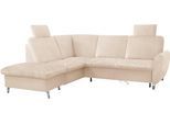 Ecksofa, beige (creme), B:236cm H:93cm T:214cm, Sofas, Ecksofa, mit Federkern, zwei Kopfstützen und wahlweise mit Schlaffunktion
