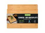 Schneidebrett KESPER "Schneide-& Abdeckplatte, Bambus", braun (natur), B:50cm H:3,1cm L:28cm, Bambus, Schneidebretter, Schneidebrett, 2er Set
